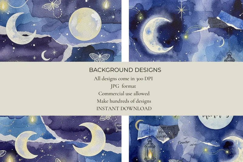 Moonlit Memories Junk Journal Papers - CraftNest - Digital Crafting and Art