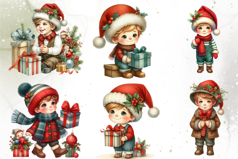 Retro Christmas Boy Clipart Bundle - CraftNest - Digital Crafting and Art
