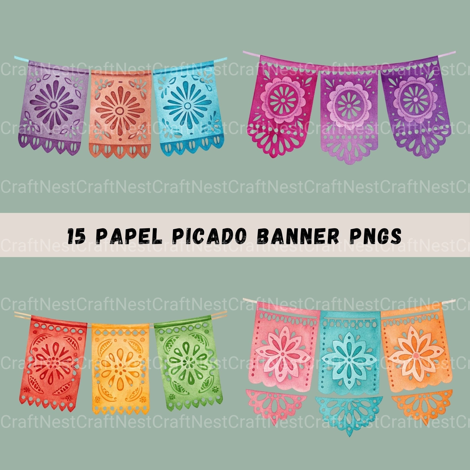 Papel Picado Banners Clipart Bundle