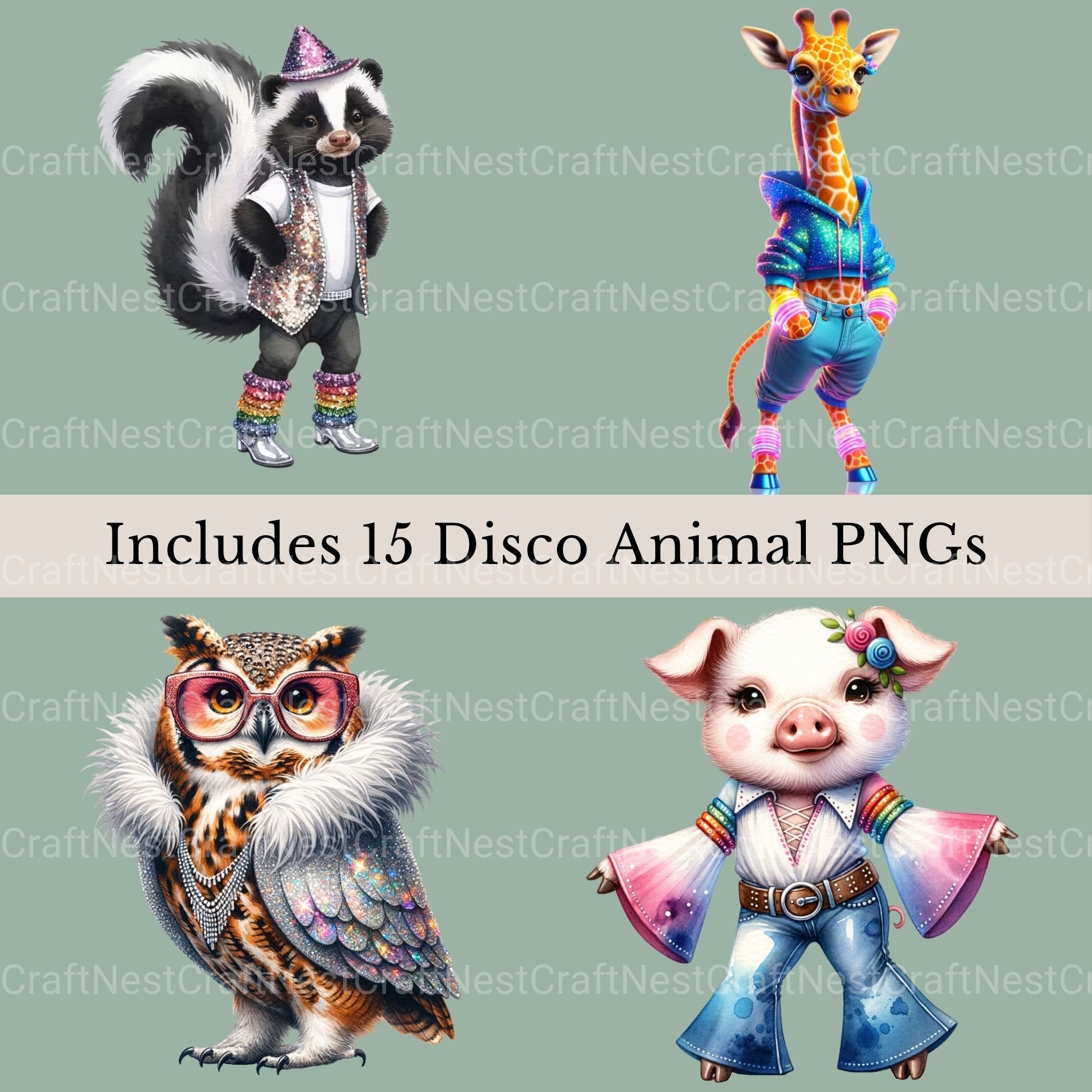 Disco Animals Clipart Bundle