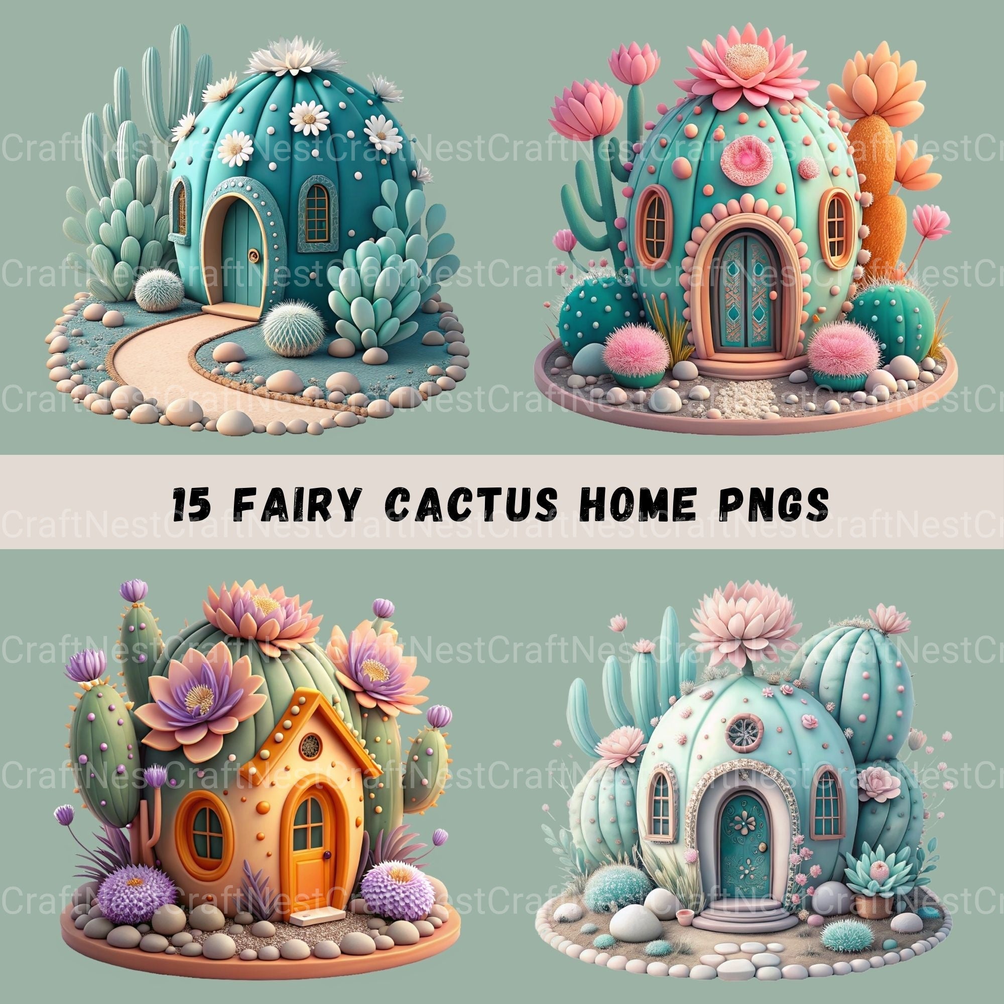Cactus Houses Clipart Bundle