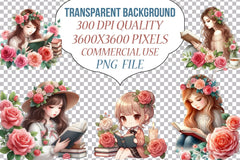 Beautiful Girl Reading Clipart Bundle - CraftNest - Digital Crafting and Art