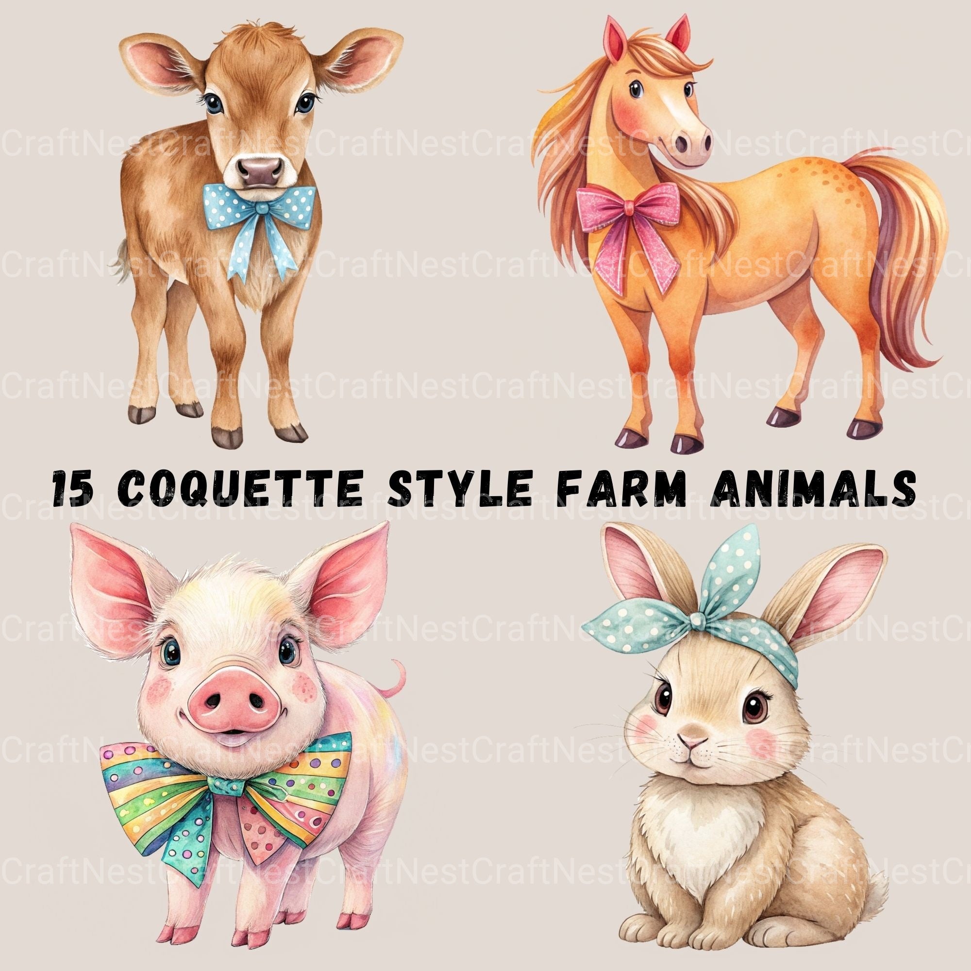 Farm Animal Coquette Clipart Bundle