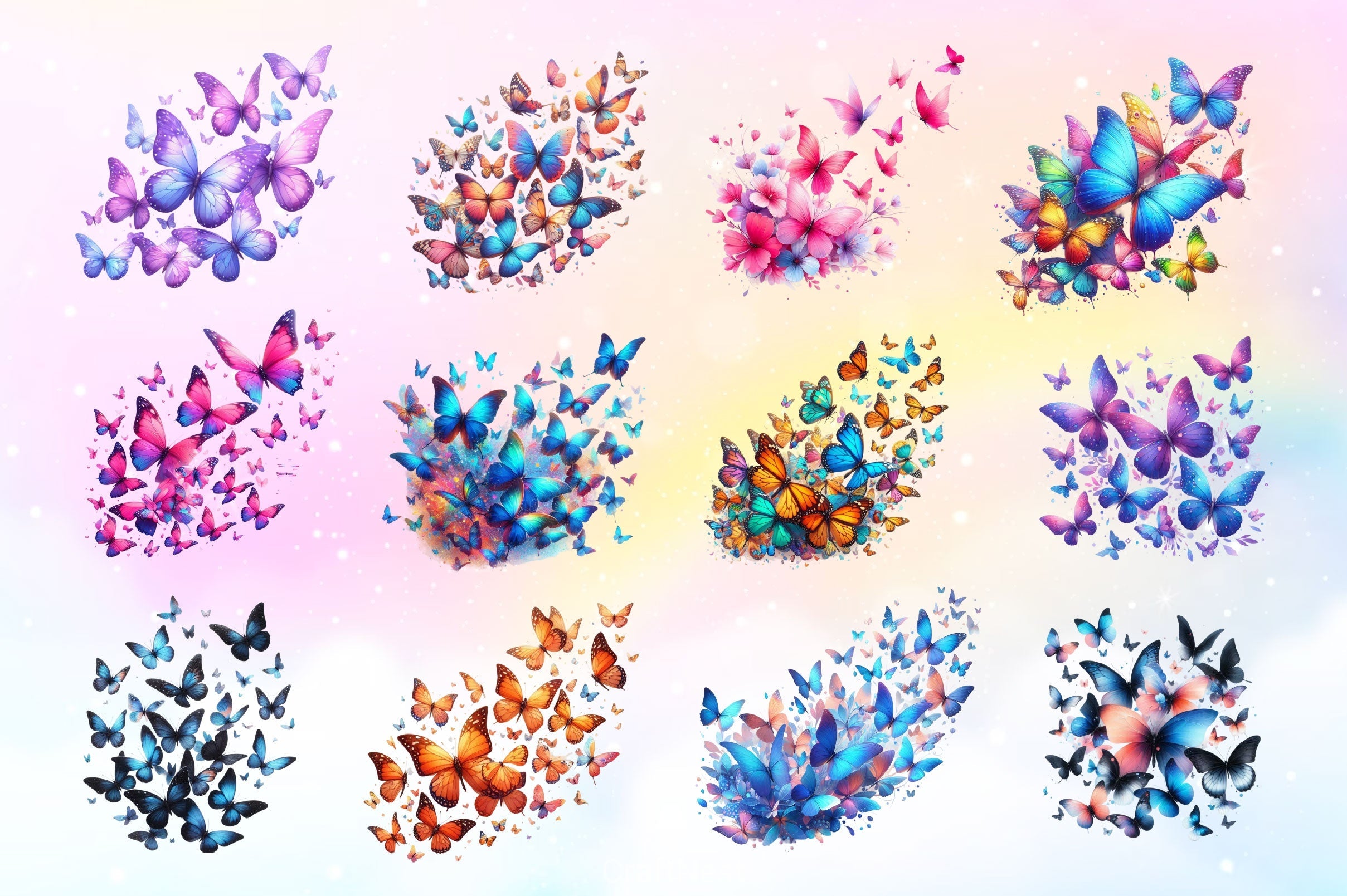 Butterflies Flying Together Clipart Bundle 2