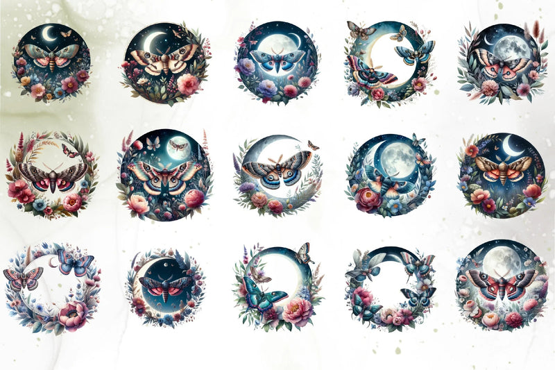 Moth Circle Clipart Bundle - CraftNest - Digital Crafting and Art