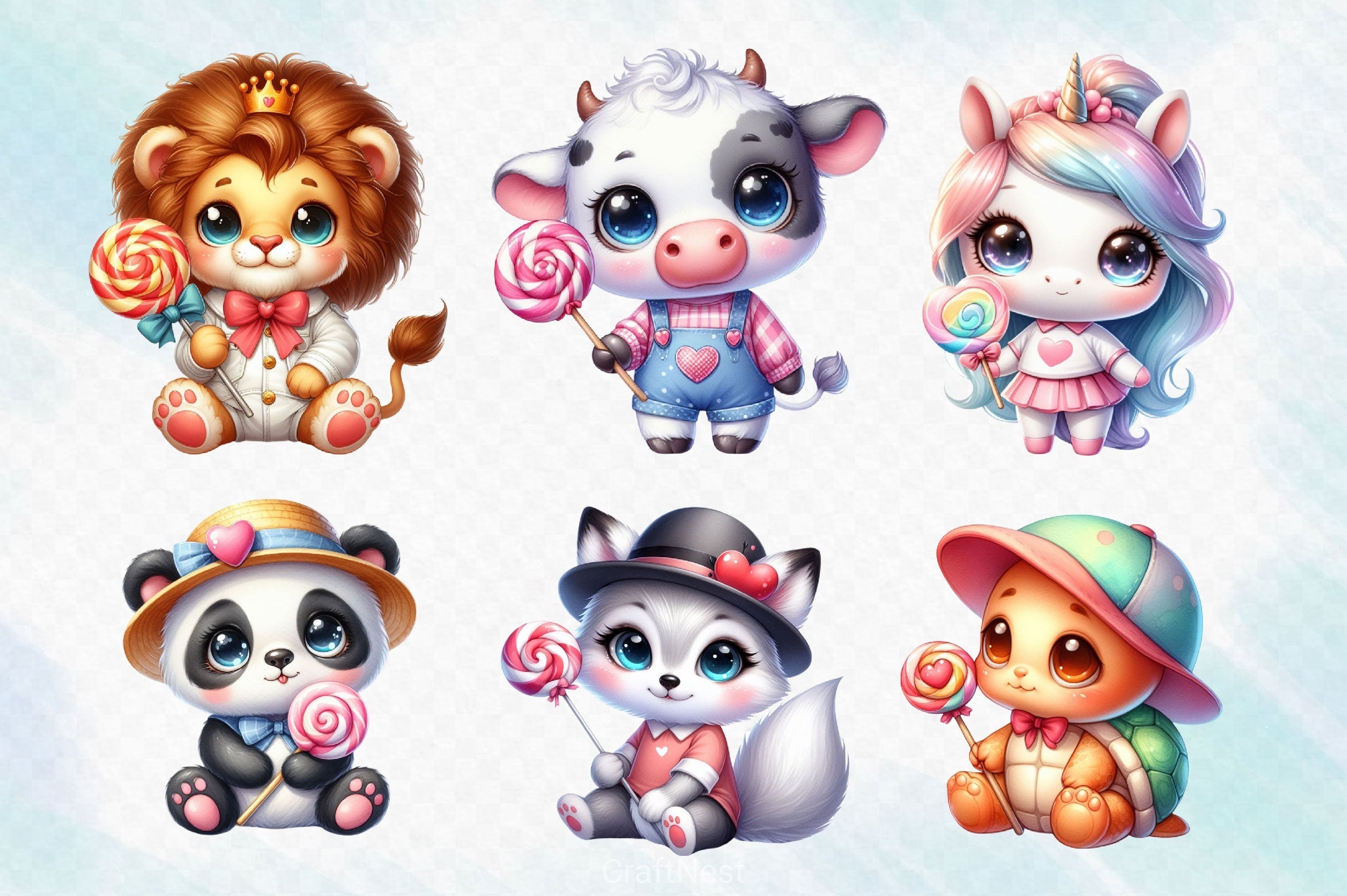 Cute Outfit Baby Animals Clipart Bundle 2