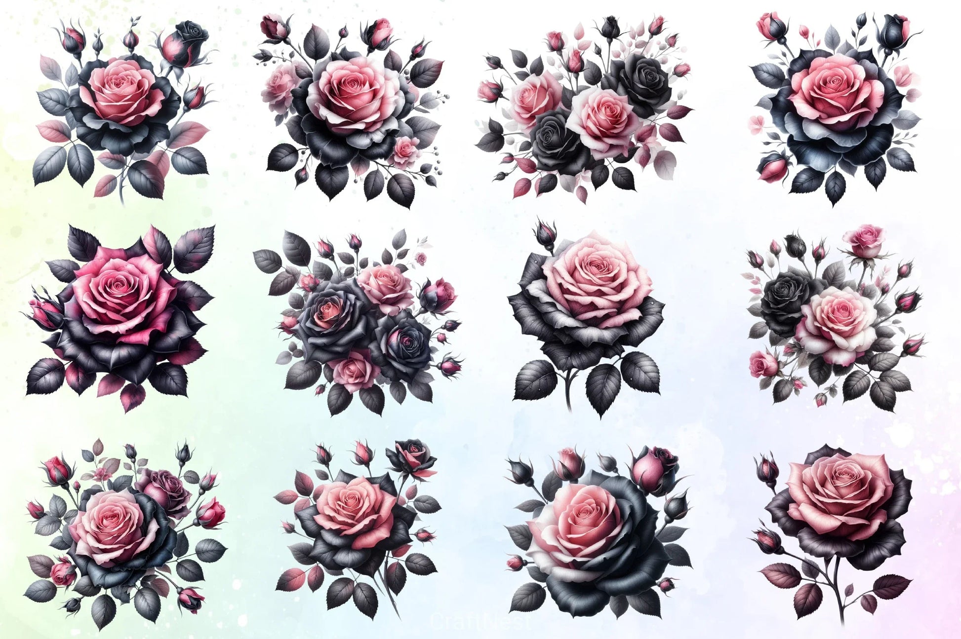Black & Pink Roses Clipart Bundle - CraftNest - Digital Crafting and Art