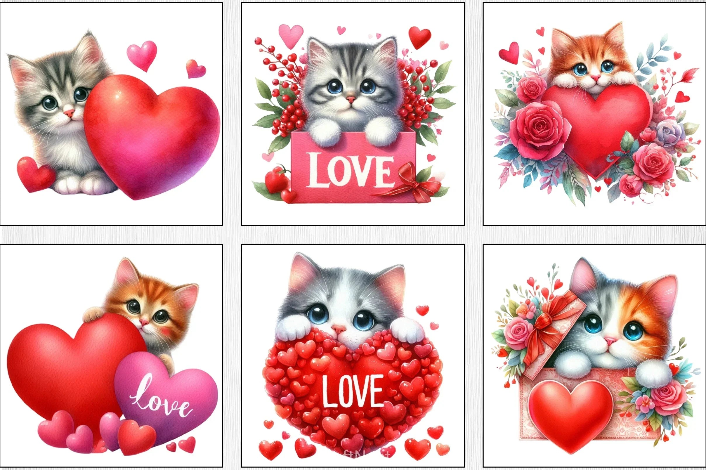 Cat Peeking Valentine Clipart Bundle - CraftNest - Digital Crafting and Art