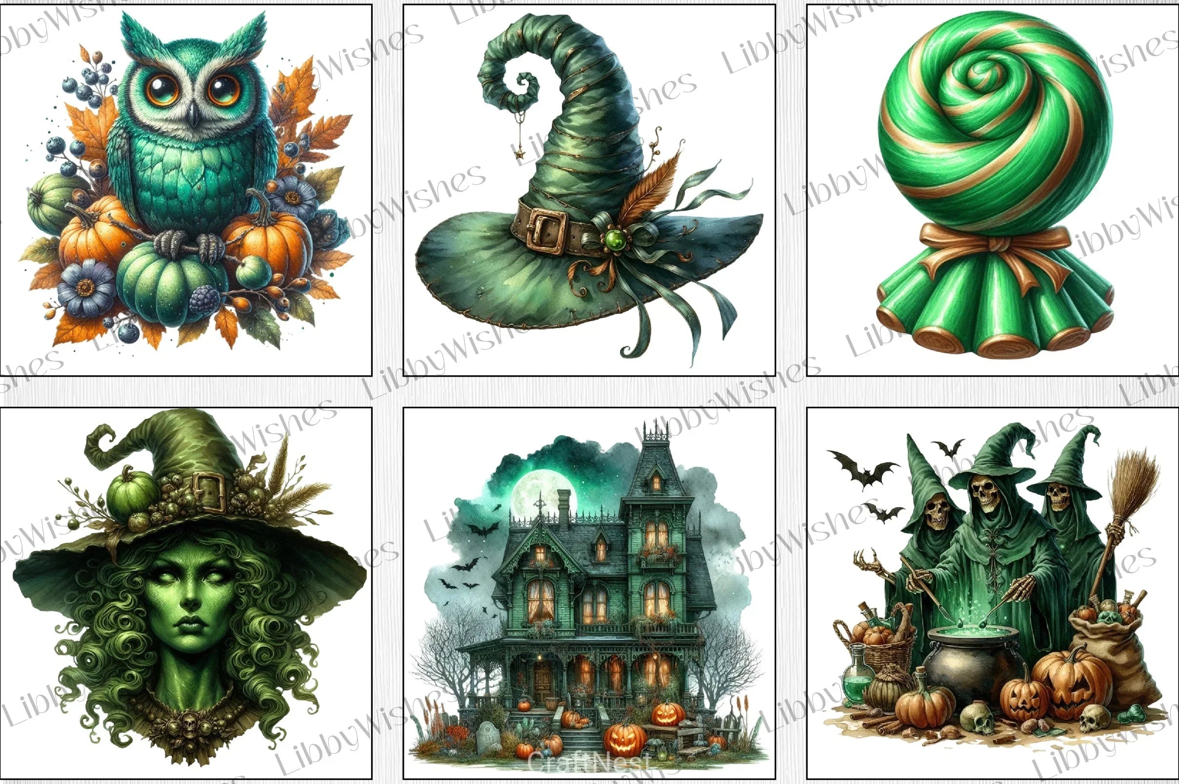 Antique Green Halloween Clipart Bundle - CraftNest - Digital Crafting and Art