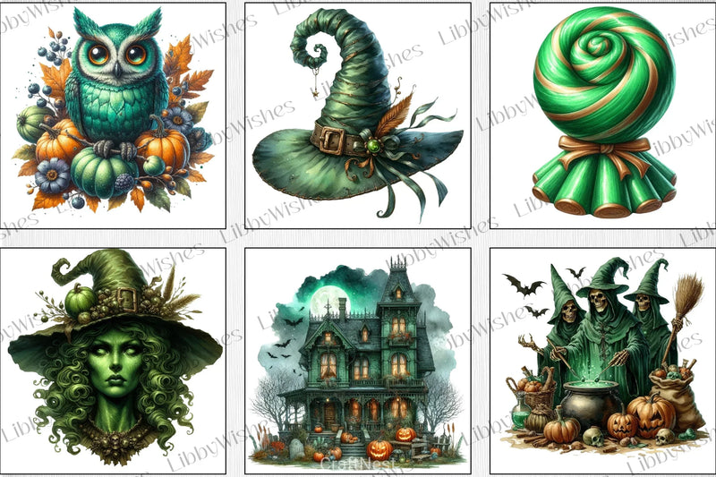 Antique Green Halloween Clipart Bundle - CraftNest - Digital Crafting and Art