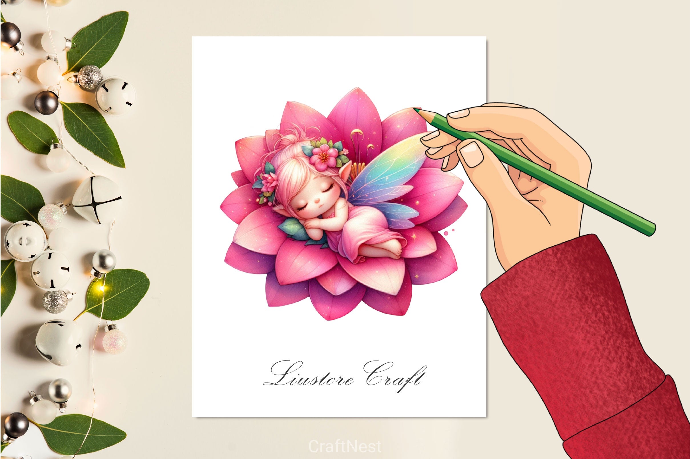 Baby Fairy Sleeping On Flower Clipart Bundle 4