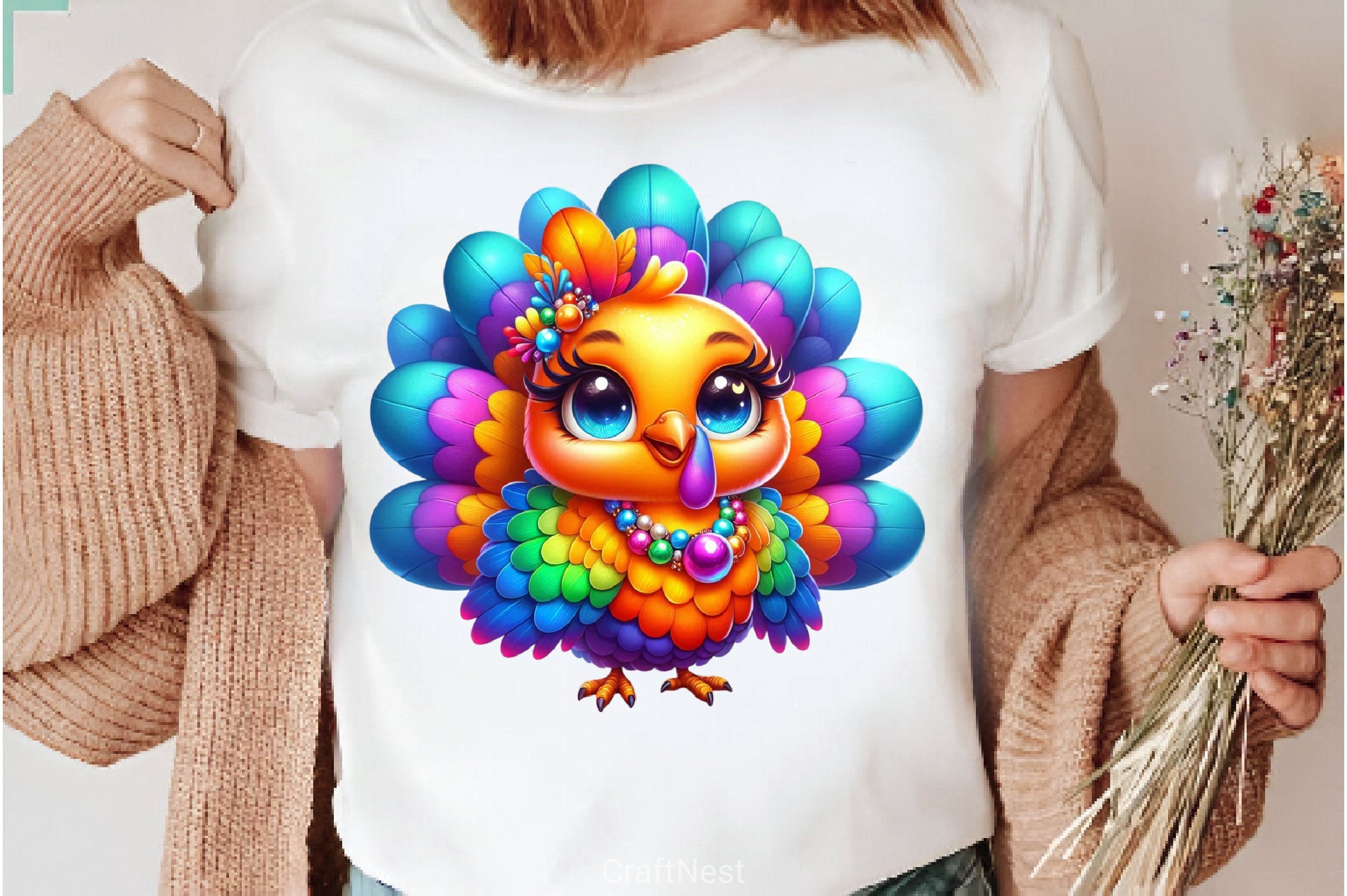 Funny Colorful Coquette Turkey Clipart Bundle