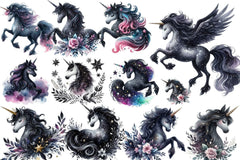 Black Unicorn Clipart Bundle - CraftNest - Digital Crafting and Art