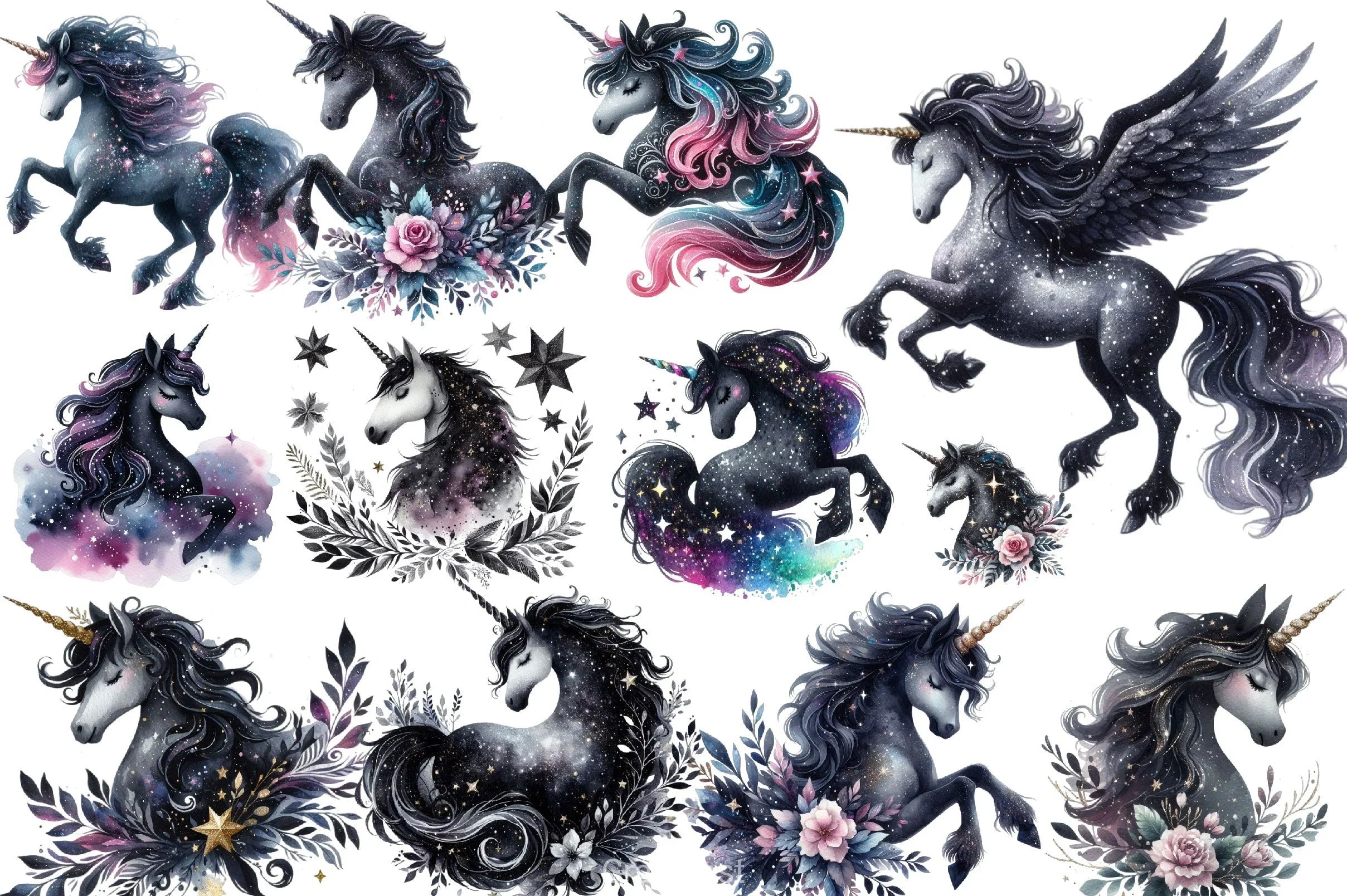 Black Unicorn Clipart Bundle - CraftNest - Digital Crafting and Art