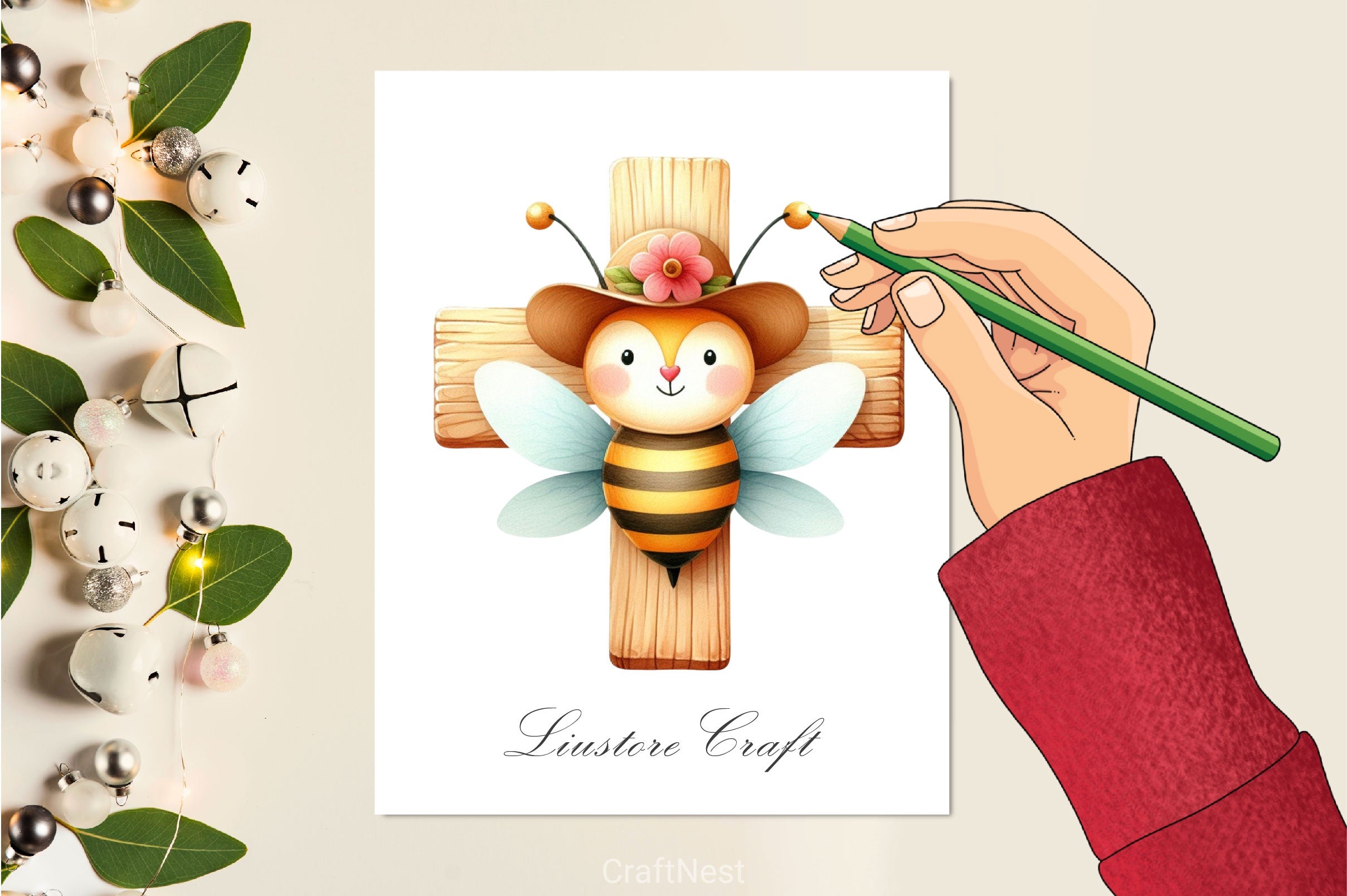 Cute Bee Wooden In A Cross Clipart Bundle