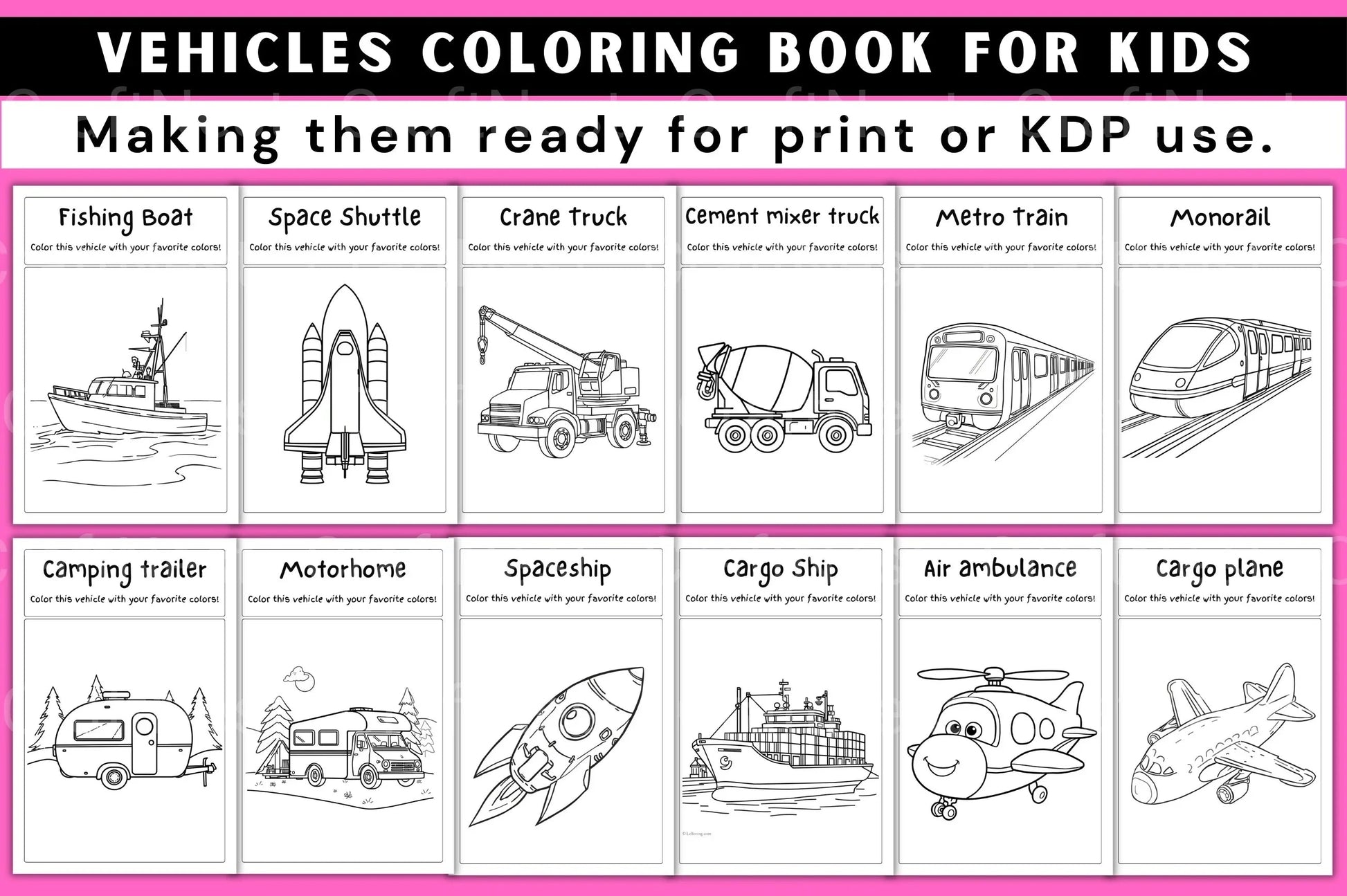 Vehicles Coloring Book for Kids - CraftNest - Digital Crafting and Art
