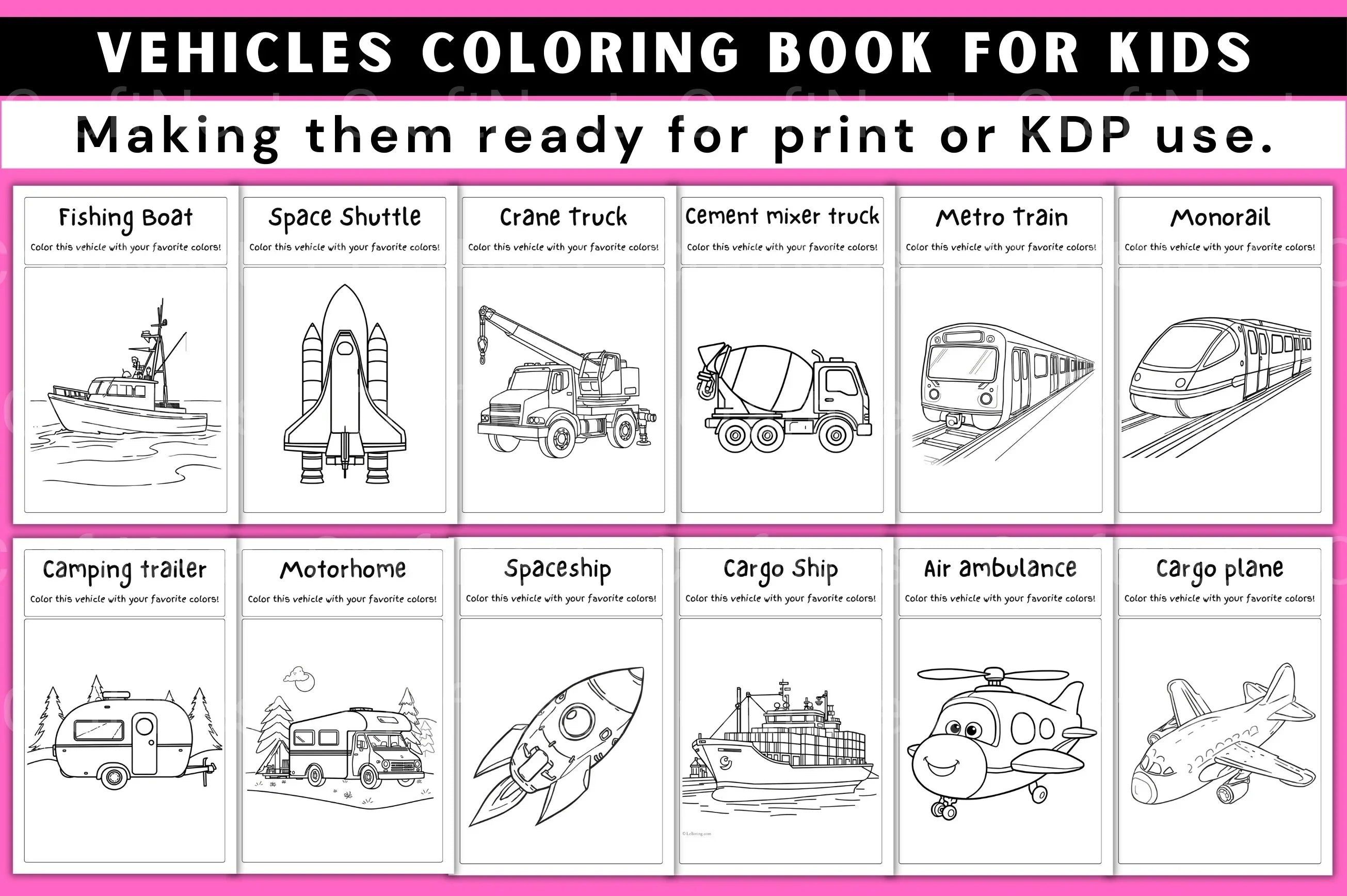 Vehicles Coloring Book for Kids - CraftNest - Digital Crafting and Art