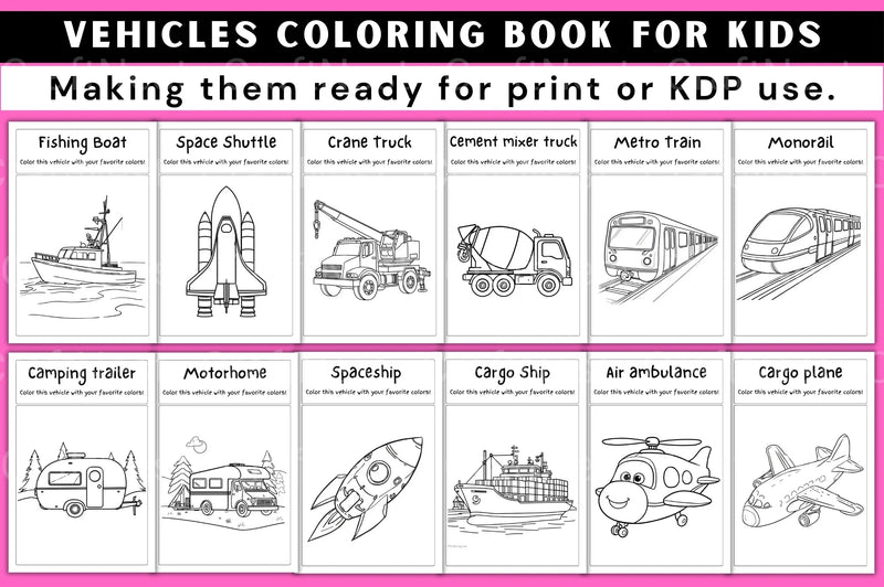 Vehicles Coloring Book for Kids - CraftNest - Digital Crafting and Art