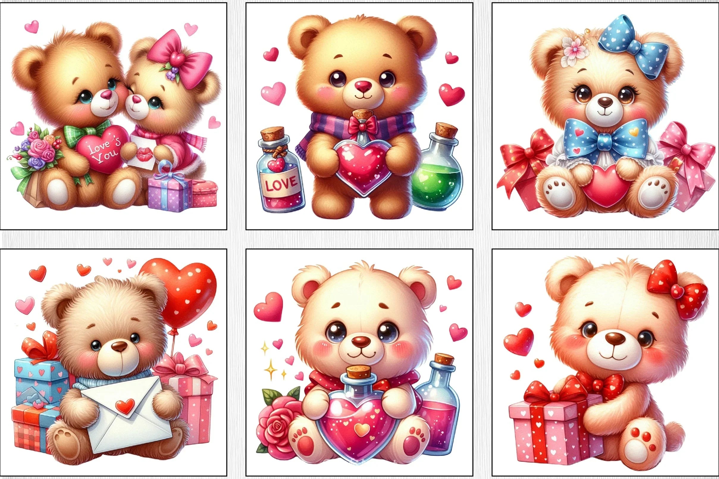 Valentine Teddy Bear Clipart Bundle 3 - CraftNest - Digital Crafting and Art