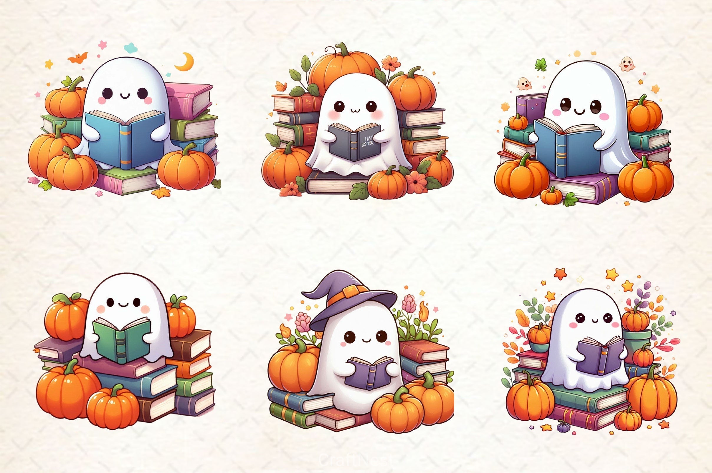 Ghost Reading Book Clipart Bundle 3