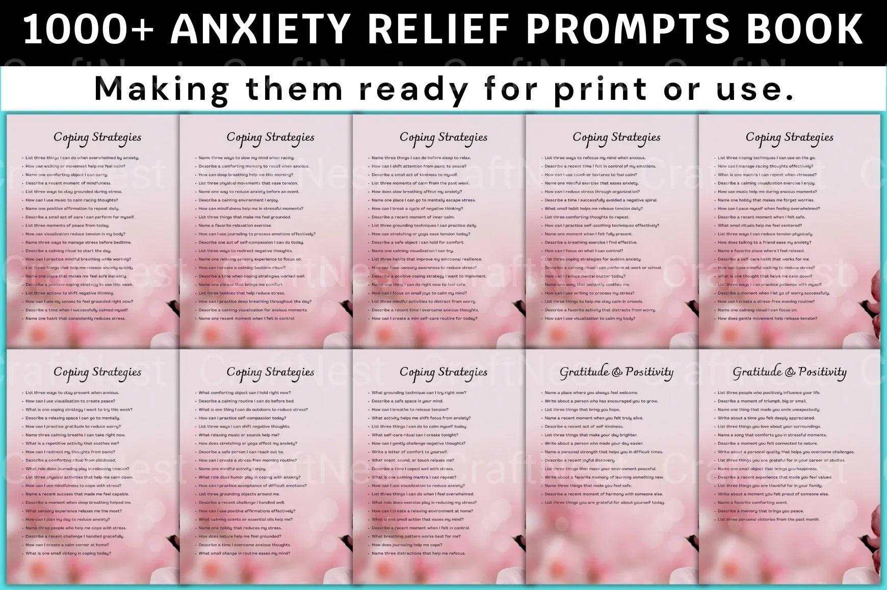 Anxiety Relief Prompts Book for Stress Reduction - CraftNest - Digital Crafting and Art