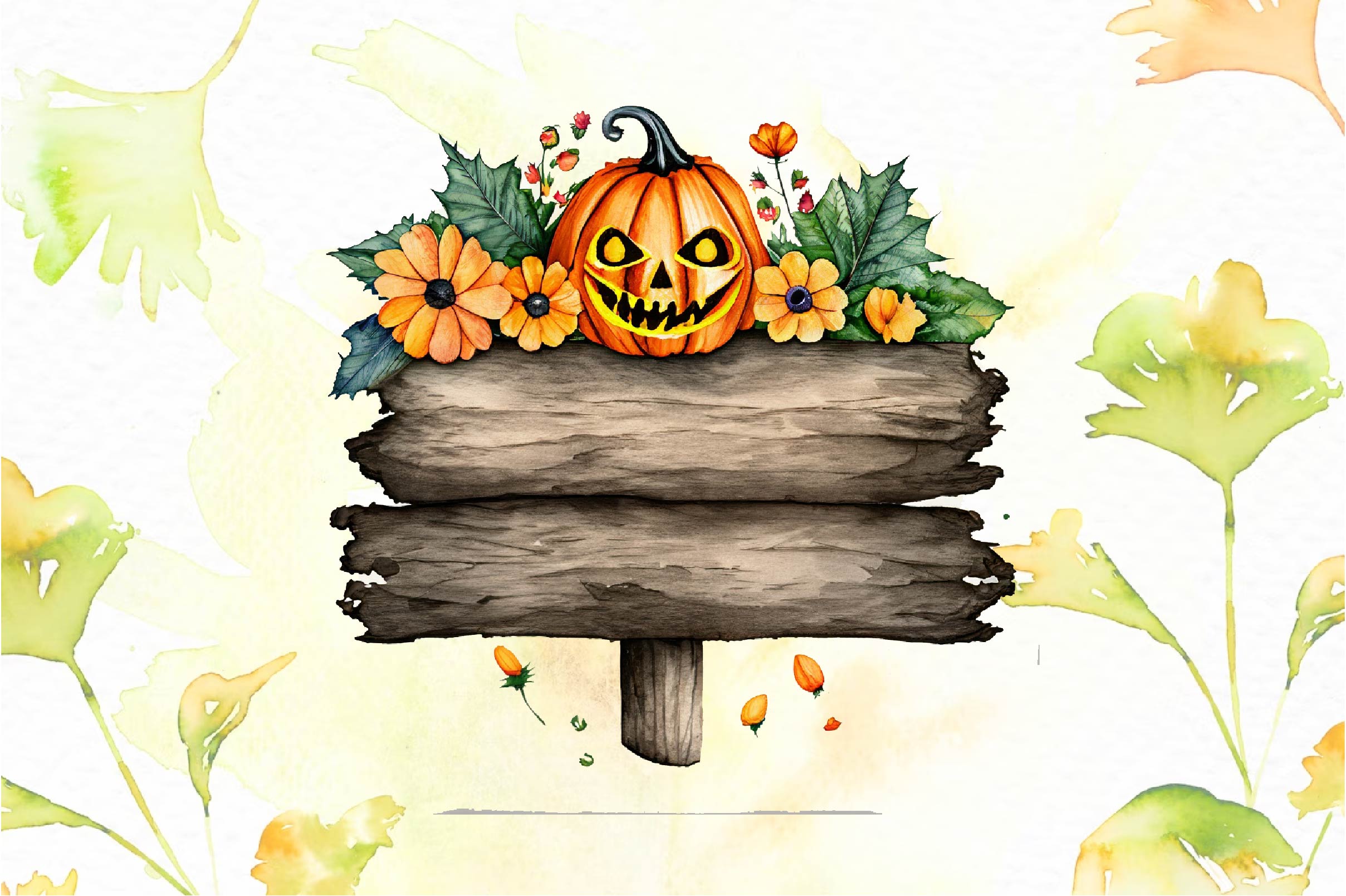 Wooden Sign Pumpkin Flower Clipart Bundle - CraftNest - Digital Crafting and Art