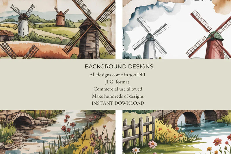 Windmill Village Junk Journal Papers - CraftNest - Digital Crafting and Art