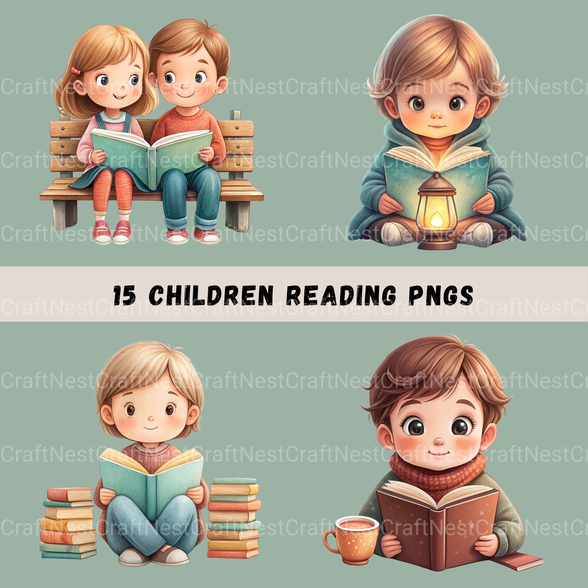 Children Reading Clipart Bundle 1