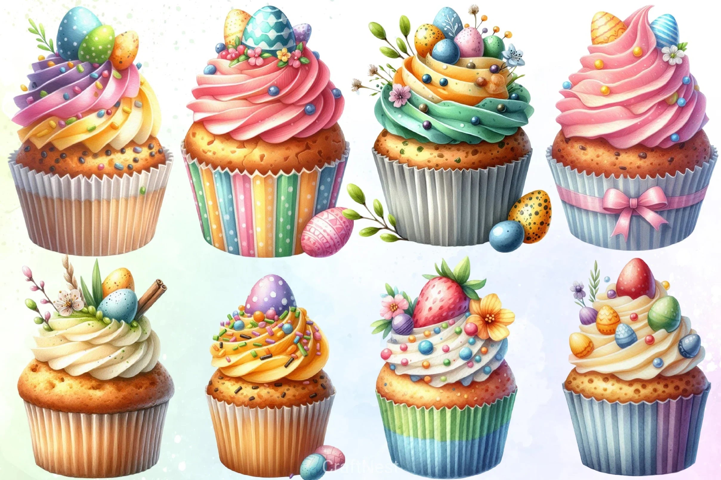 Cute Easter Cupcakes Clipart Bundle - CraftNest - Digital Crafting and Art
