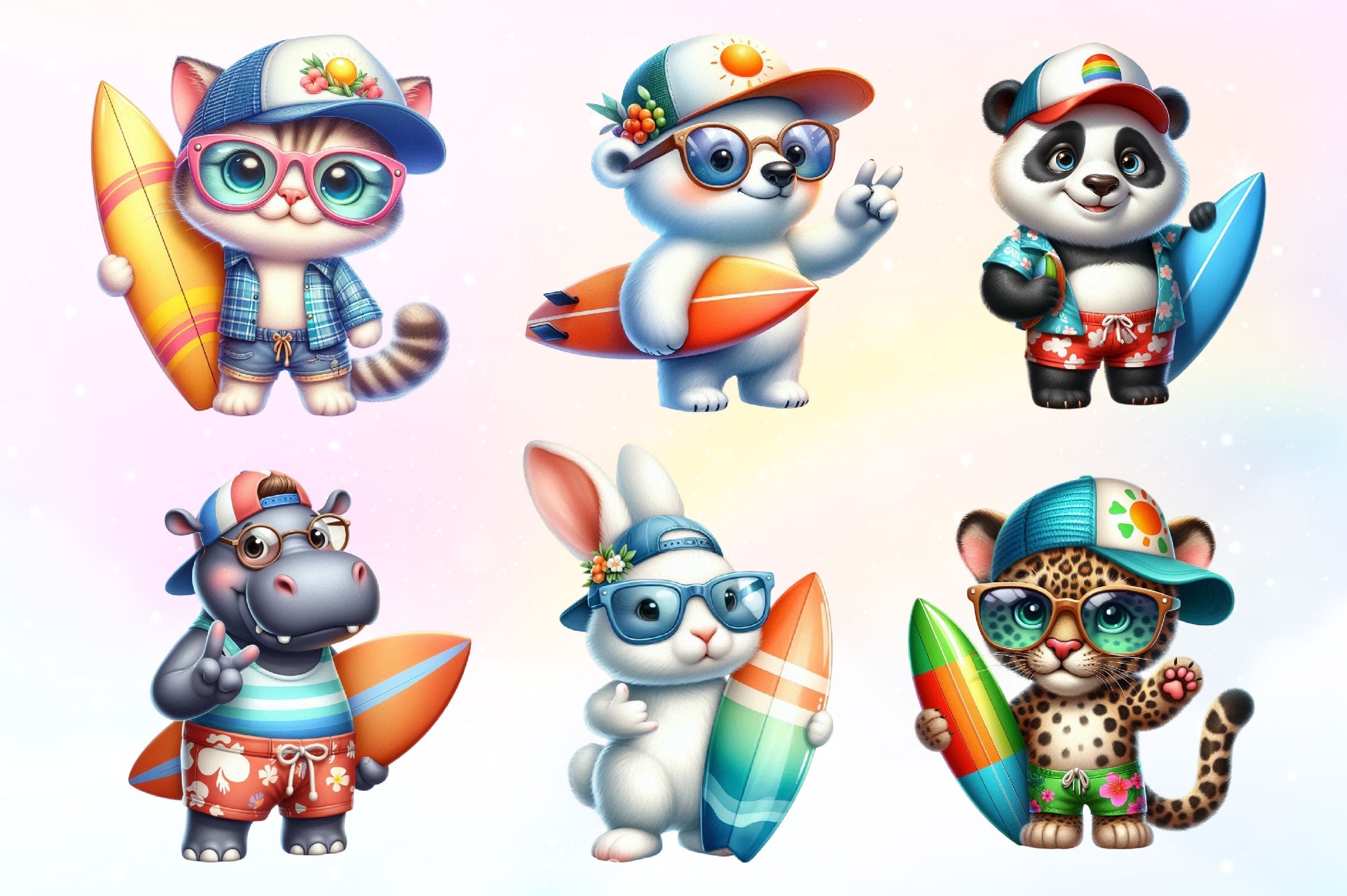 Surfing Animals Clipart Bundle