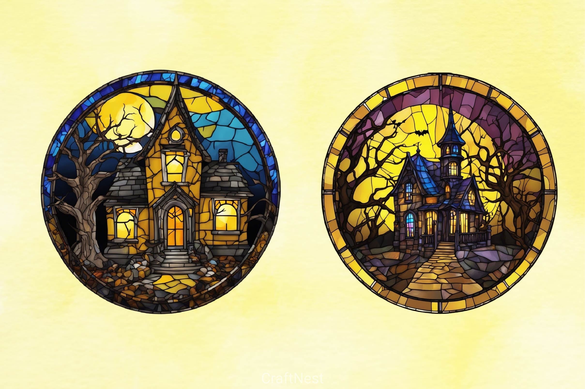 Stained Glass Spooky House Clipart Bundle 2