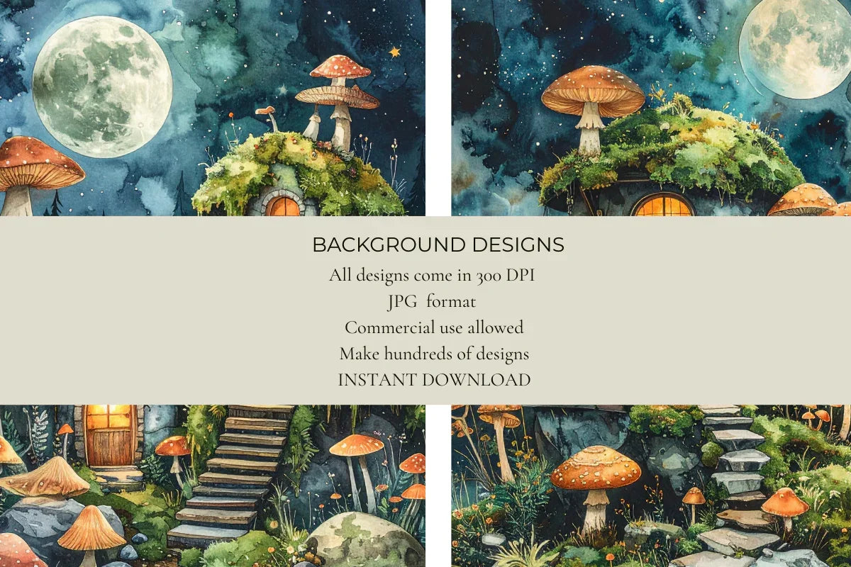 Mushroom Moss Houses Junk Journal Papers - CraftNest - Digital Crafting and Art
