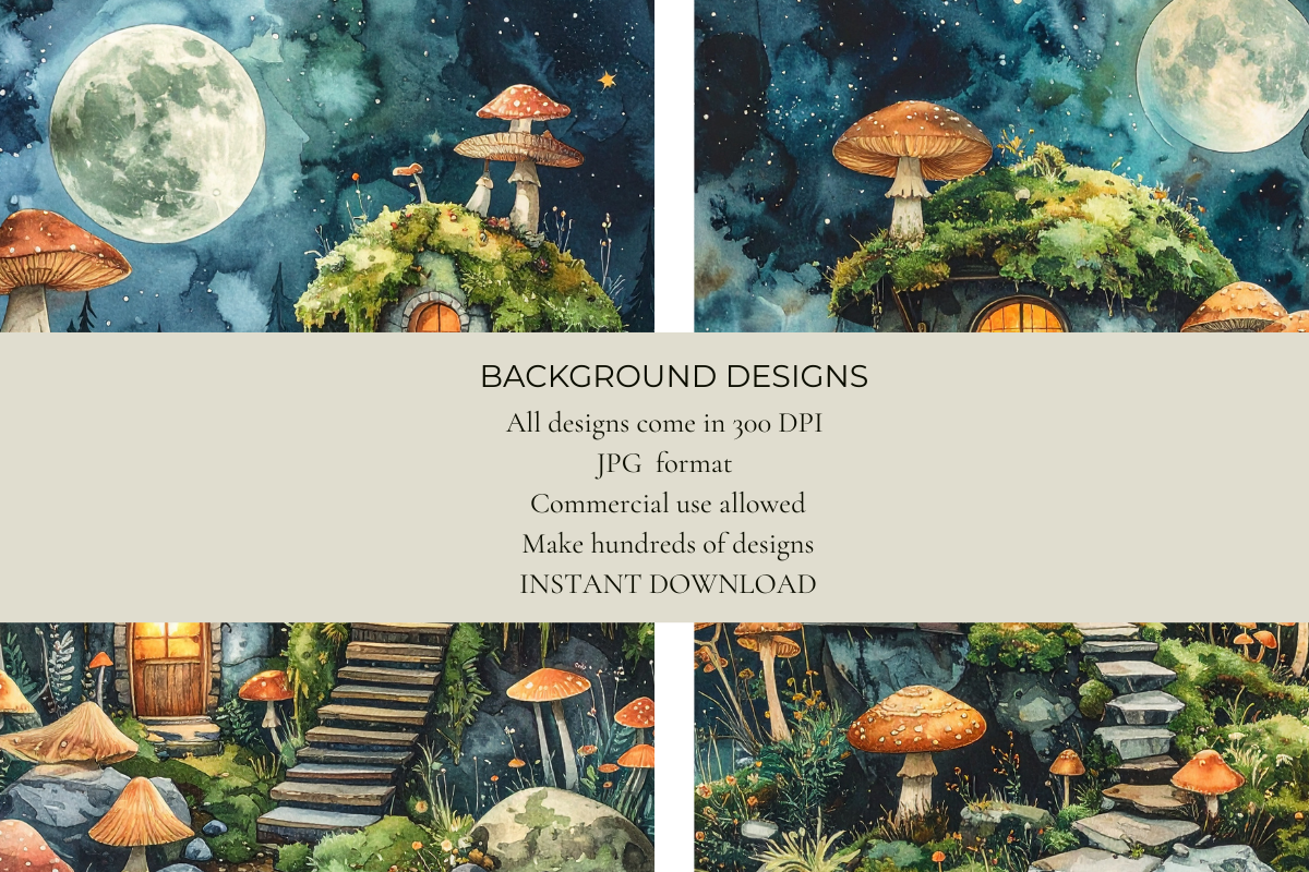 Mushroom Moss Houses Junk Journal Papers