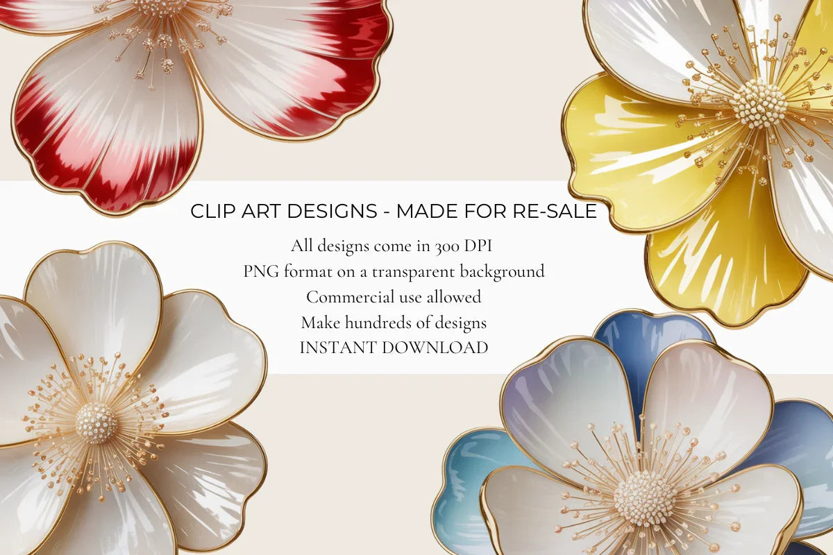 3D Pearlescent Flowers Clipart - CraftNest - Digital Crafting and Art