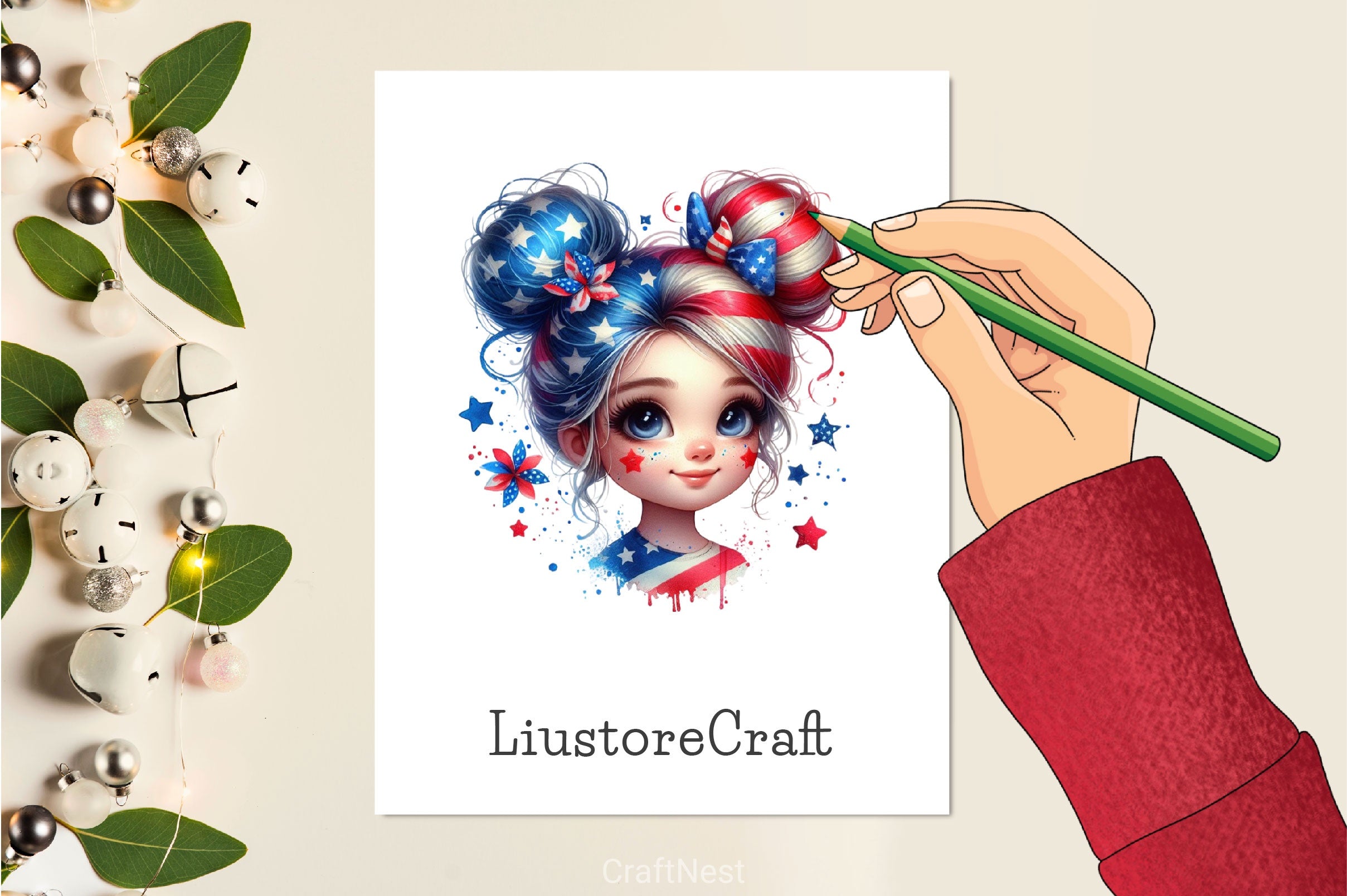Patriot Girl Face Clipart Bundle 2