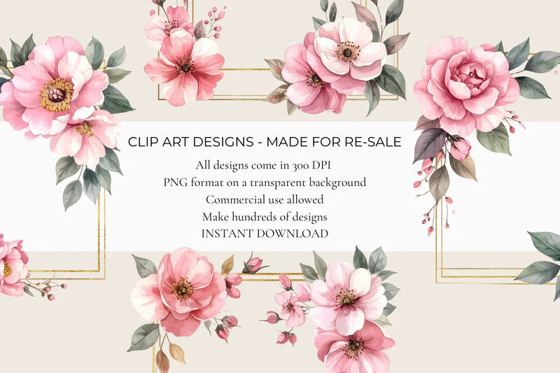 Pink Floral Frames Clipart - CraftNest - Digital Crafting and Art