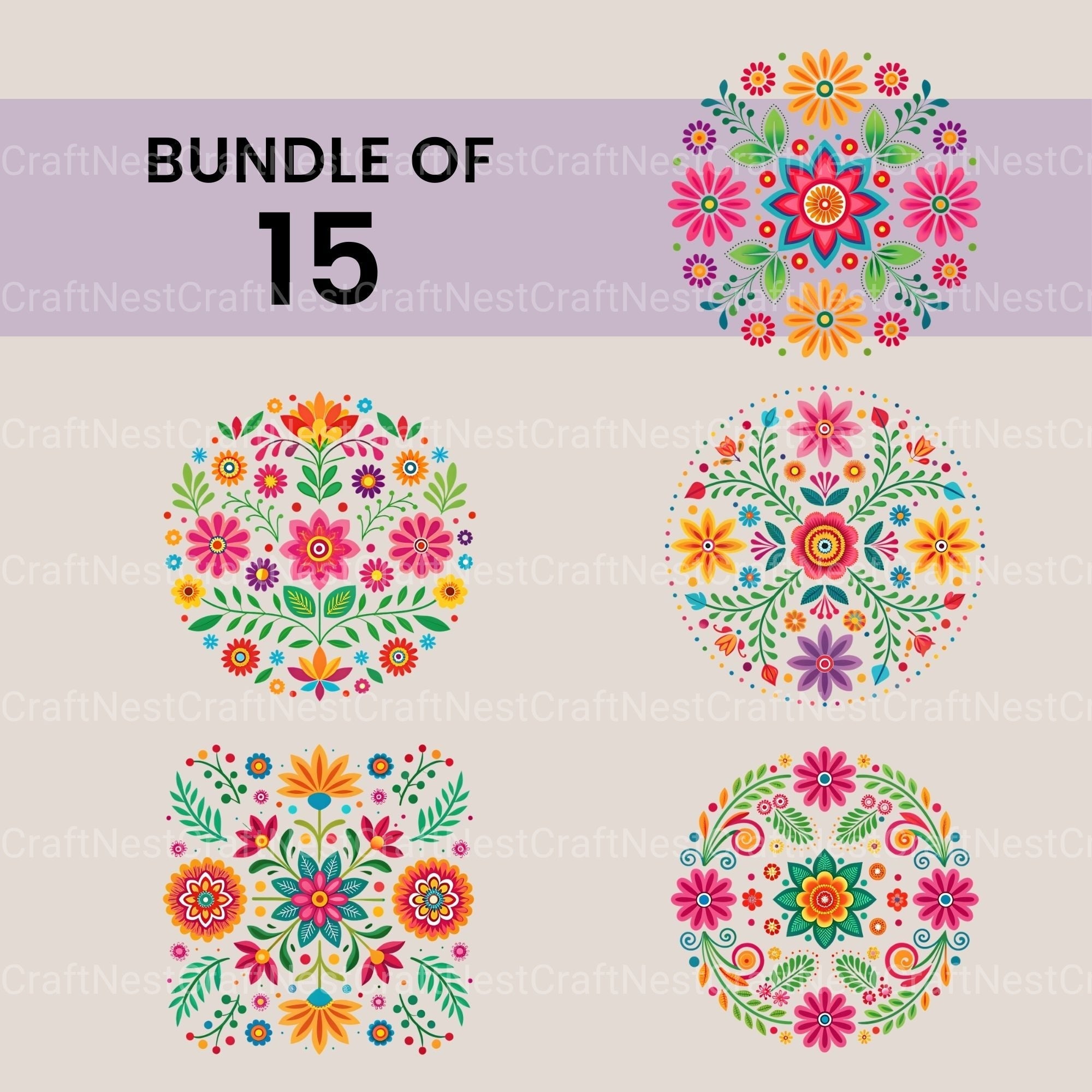 Mexican Embroidery Clipart Bundle