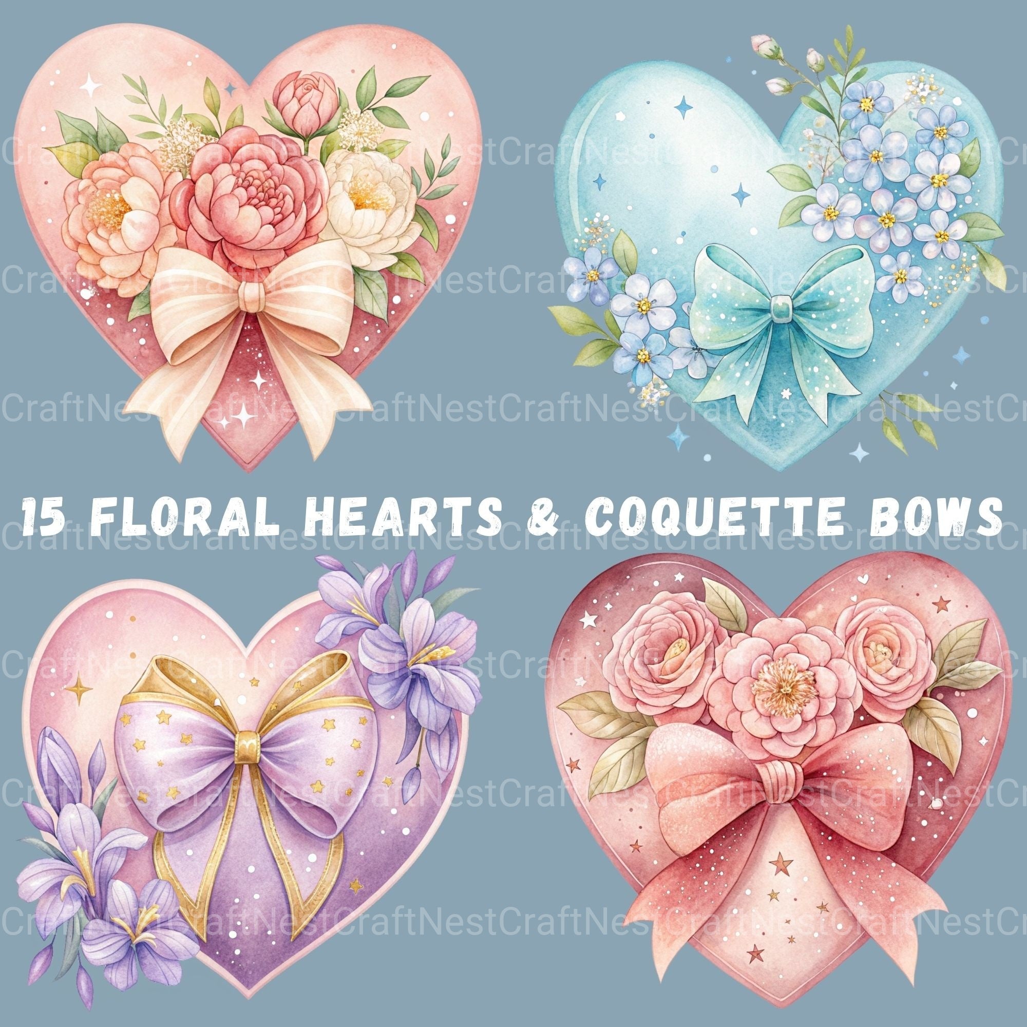 Heart Coquette Bow Clipart Bundle