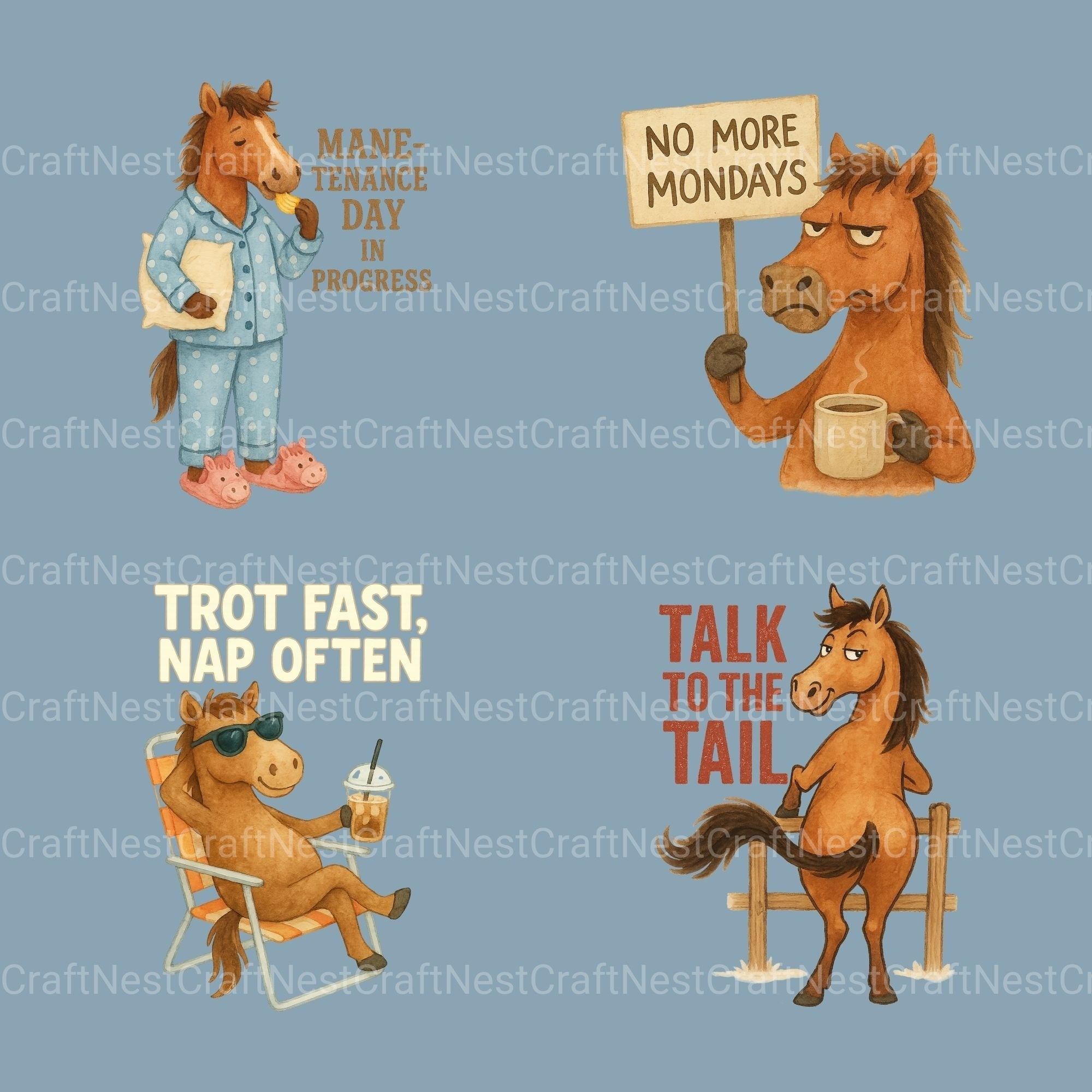 Funny Horse Quotes Clipart Bundle