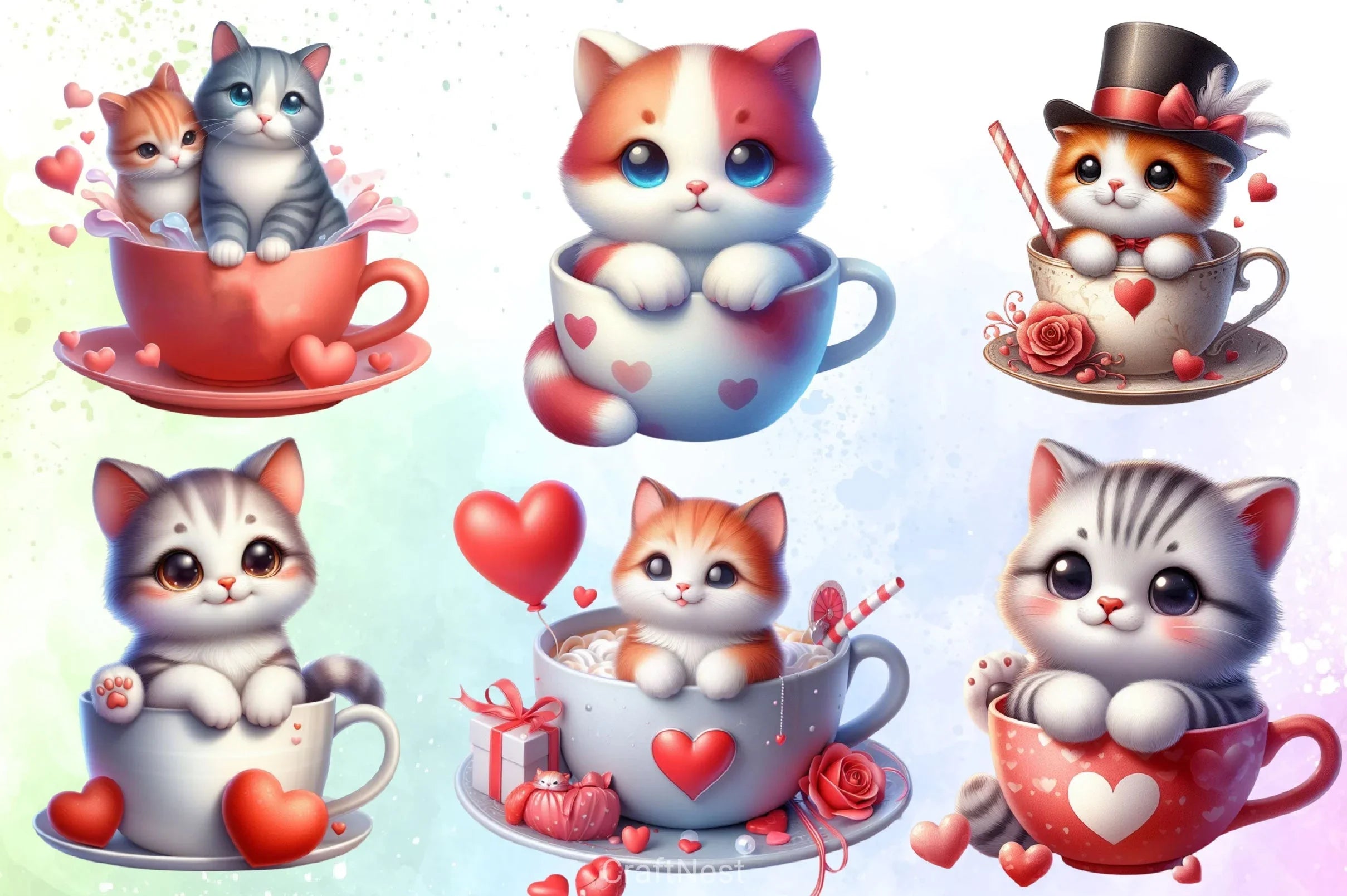Valentine Cat Cup Clipart Bundle - CraftNest - Digital Crafting and Art