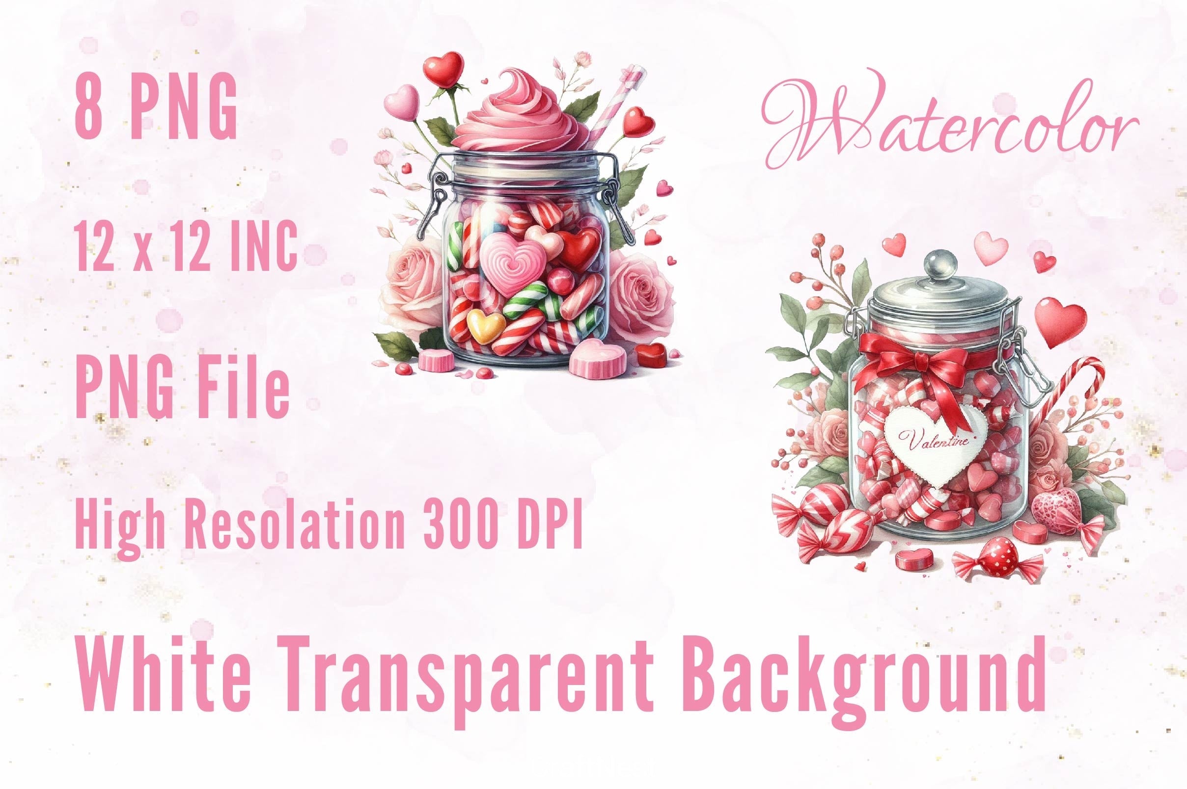 Sweet Candy In Jar Valentines Clipart Bundle