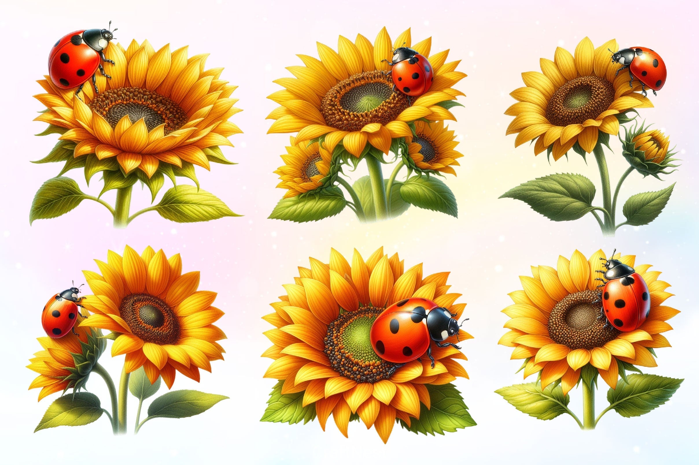 Sunflower & Ladybug Clipart Bundle 2
