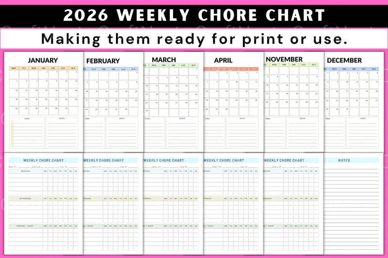 Weekly Chore Chart Template - CraftNest - Digital Crafting and Art