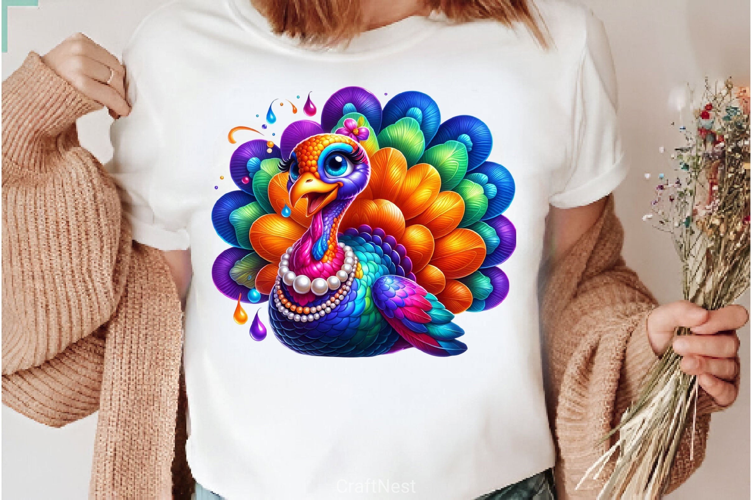 Funny Colorful Coquette Turkey Clipart Bundle 1