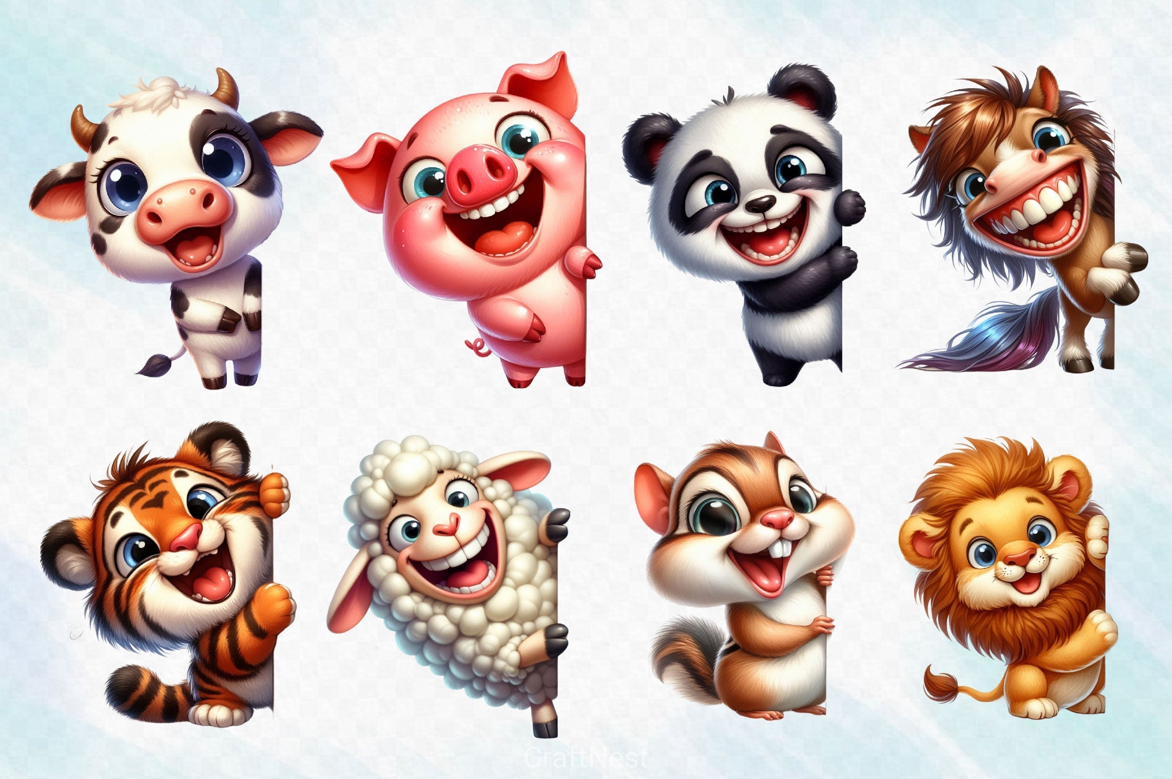 Funny Animals Peeking Around Corner Clipart Bundle 7