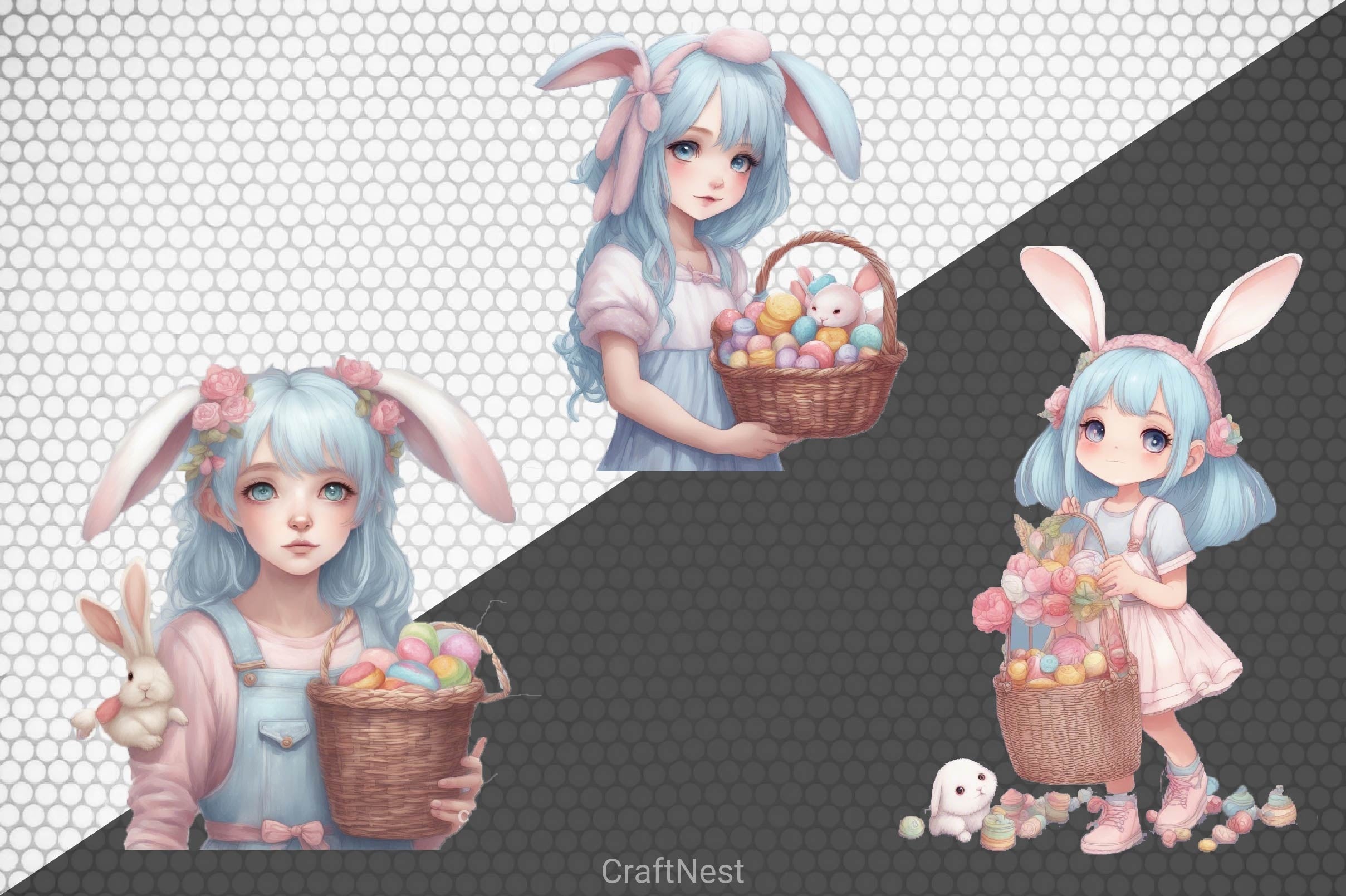 Cute Kawaii Girl Clipart Bundle