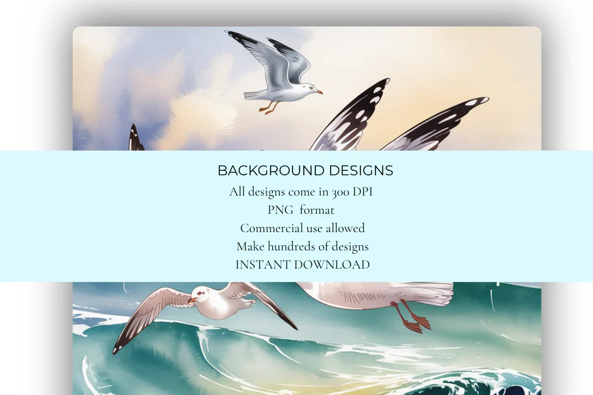Seagulls & Sea Background Papers - CraftNest - Digital Crafting and Art