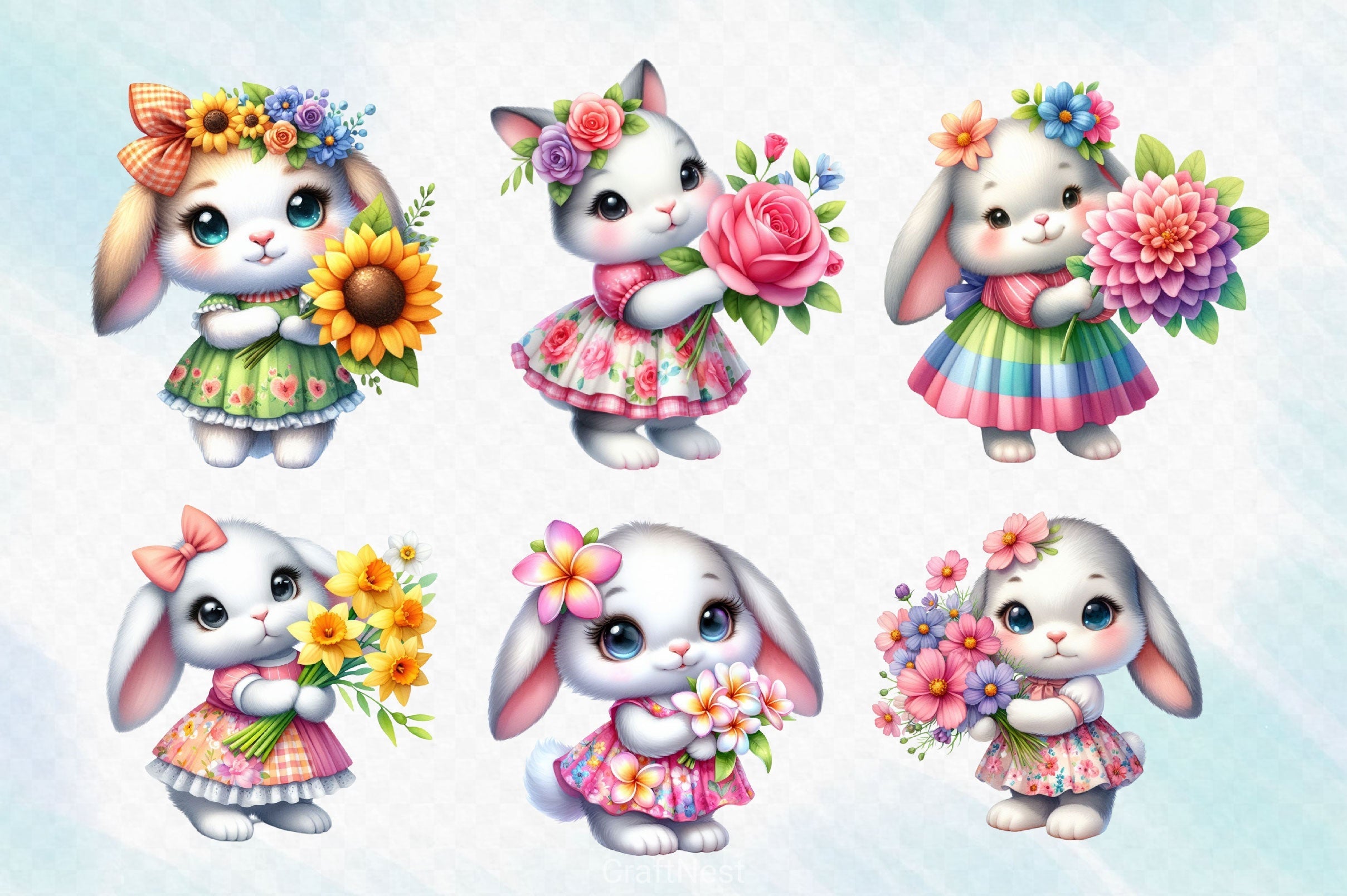 Collection Of Bunny And Bouquet Clipart Bundle