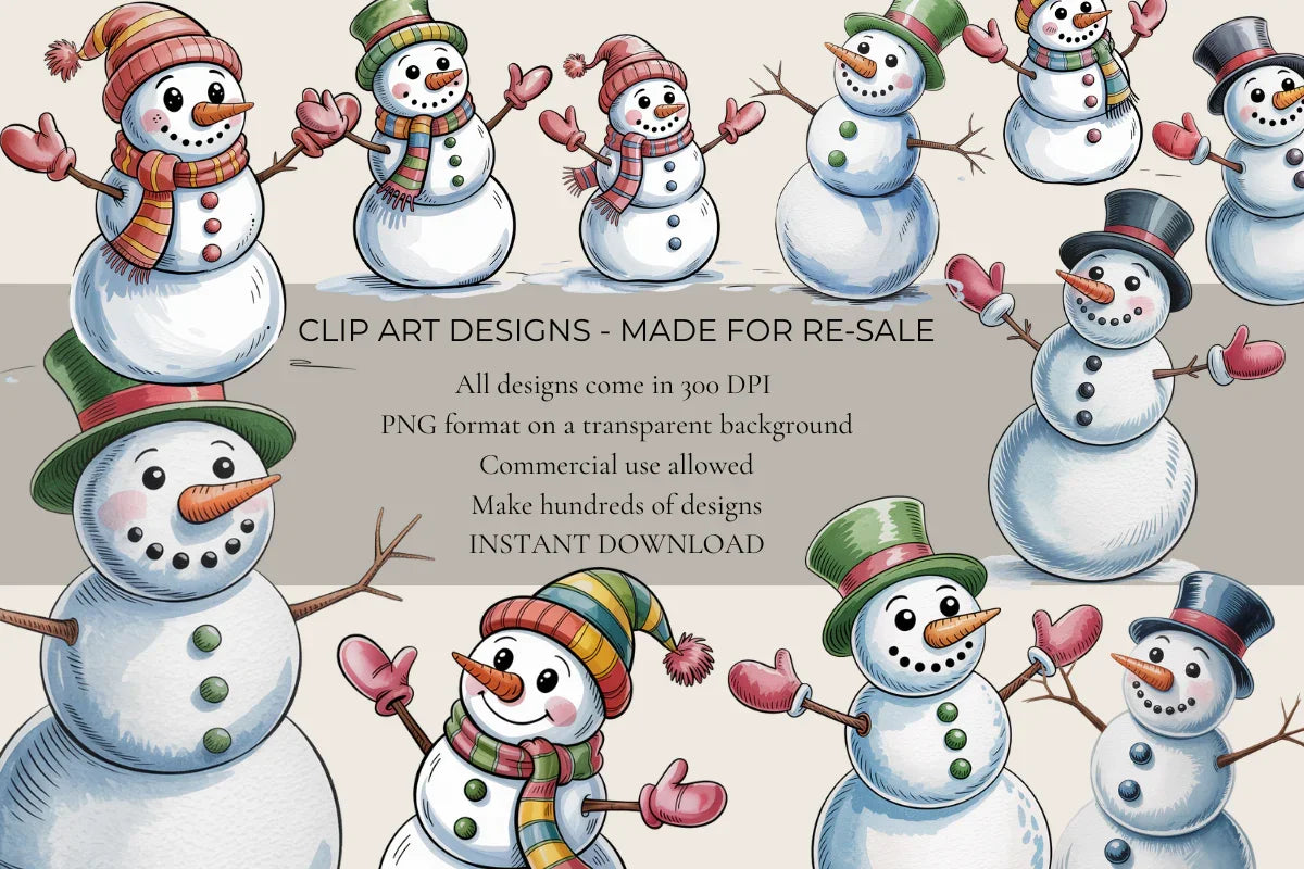 Whimsical Snowmen Clipart - CraftNest - Digital Crafting and Art