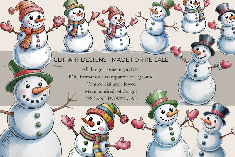 Whimsical Snowmen Clipart - CraftNest - Digital Crafting and Art